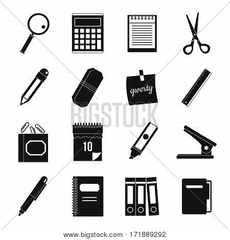 Stationery symbols icons set. Simple illustration of 16 stationery symbols vector icons for web