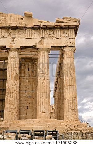 Temple of Athena at the Parthenon. On the Acropolis in Athens, Greece. Athena Parthenos.