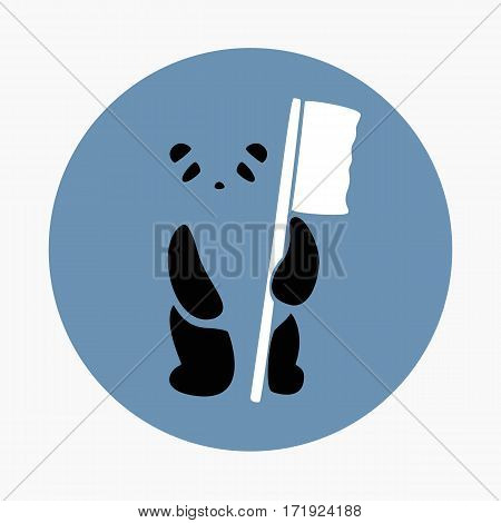 Panda holding toothbrush dental icon vector in blue circle background