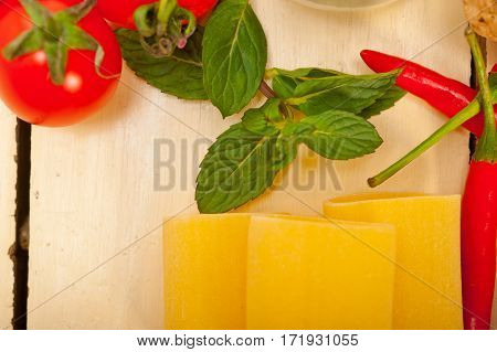 Italian Pasta Paccheri With Tomato Mint And Chili Pepper