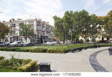 KRASNODAR, RUSSIA - AUGUST 19, 2016: Alexander Boulevard in the center of Krasnodar. Krasnodar is a big city in the South of Russia