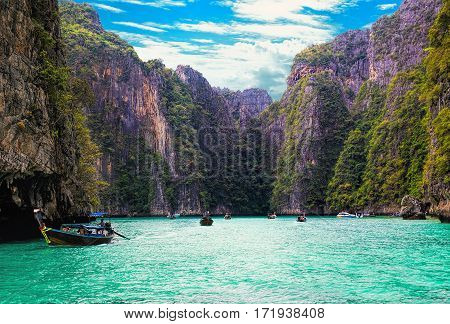 Pileh blue lagoon at Phi Phi islands Krabi Thailand.