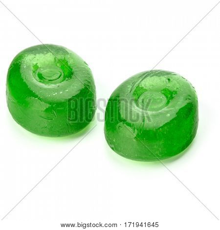 Two colorful fruit hard sugar candies,  boiled sweeties or sugar plums isolated on white background cutout