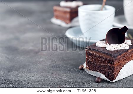 Chocolate Cake With A Cup Of Coffee