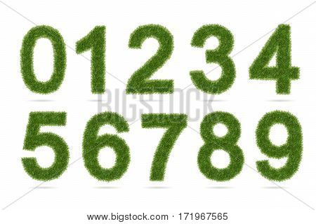 Green grass alphabet number isolated on white with clipping path.