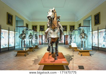 Naples Italy - June 18 2016: The armory hall of the Capodimonte royal palace