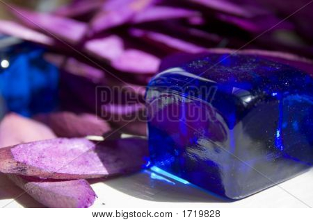 Blue Glass Cubic And Pink Bamboo