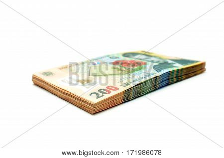 romanian money stack isolated over white background