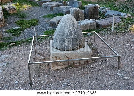 Famous Ancient Marble Navel Stone Also Known As Omphalos In Ancient Greek Archaeological Site Of Del