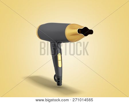 Black Hair Dryer 3d Render On Gold