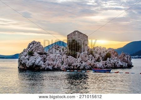 Summer Sunset In Przno Bay In Montenegro