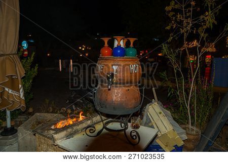 Traditional Turkish Hot Wine For Tourists In The Evening. Cappadocia, Turkey