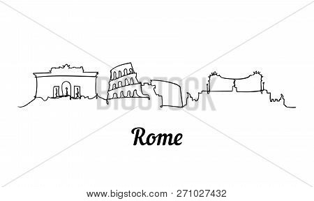 One Line Style Rome Sketch Illustration On White Background.