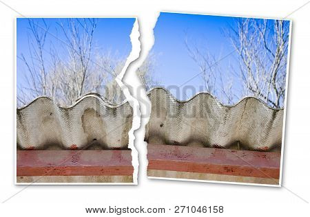 Ripped Photo Of A Dangerous Asbestos Roof - Concept Image