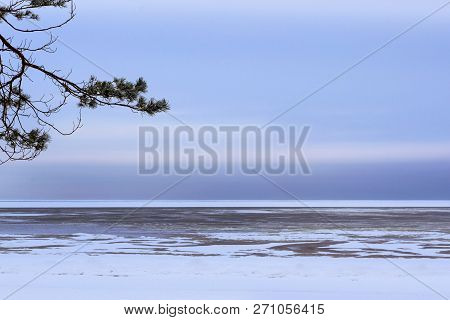 Winter Snowy Shore Narva Bay. Narva-joesuu Resort