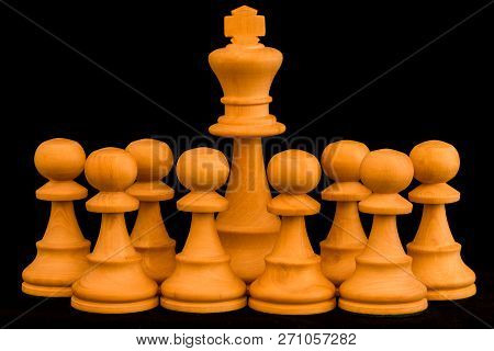 White King Protected By Pawns With Sense Of Protection And Defense, Standard Chess Wooden Piece On B