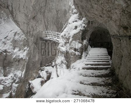 Hollentallklamm Gorge In Winter With Snow