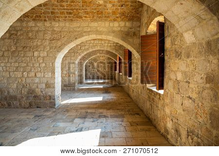 Dubrovnik, Croatia - 20.10.2018: Interior Of Fort Lovrijenac, St. Lawrence Fortress Building Archite