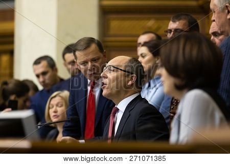 Kiev, Ukraine - Nov. 26, 2018: Chairman Of Verkhovna Rada Of Ukraine Andriy Paruby And Leader Of The