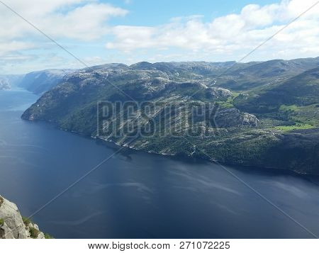 Stunning View Of Lysefjord From Pulpit Rock, Norway.