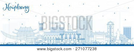 Outline Haiphong Vietnam City Skyline with Blue Buildings. Business Travel and Tourism Concept with Historic Architecture. Haiphong Cityscape with Landmarks.