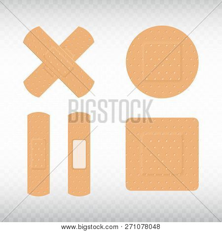 Medical Adhesive Plasters Set On Transparent Background. First Aid Concept. Health Care. Realistic M