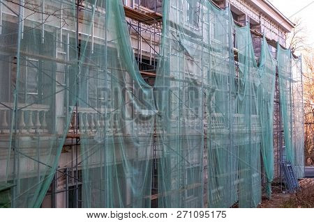 Construction Site Restoration Work On The Renovation Of The Old Facade Of The Building