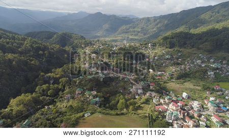 Aerial View Town Of Sagada, Located In The Mountainous Province Of Philippines. City In The Valley A