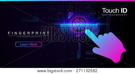 Cyber Security Concept. Fingerprint Scanning On Circuit Board. Fingerprint Scan Provides Security Ac