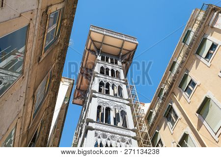 Fragment Of The Santa Justa Lift In The Afternoon, Lisbon, Portugal