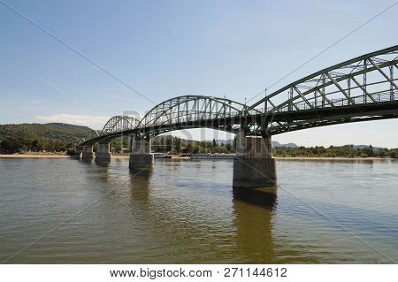 Europe. Maria Valeria Bridge On The Danube In Sturovo And Esztergom On The Border Between Slovakia A