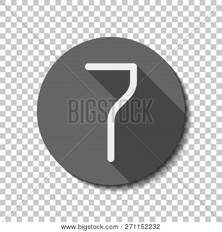 Number 7, Numeral, Seventh. Flat Icon, Long Shadow, Circle, Transparent Grid. Badge Or Sticker Style