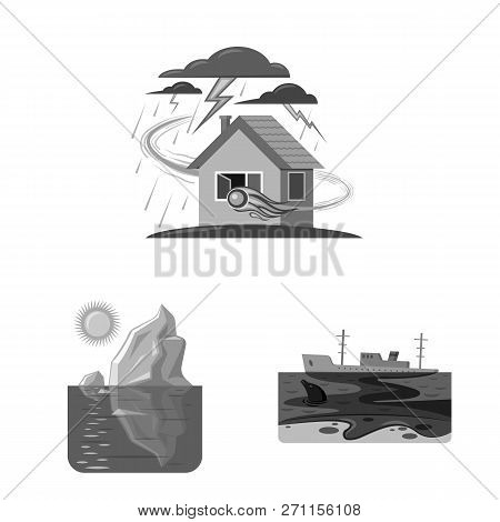 Vector Illustration Of Natural And Disaster Logo. Set Of Natural And Risk Stock Vector Illustration.