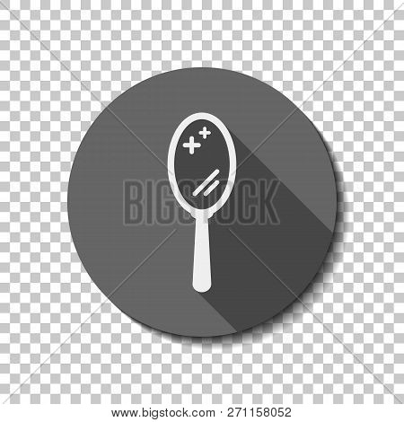 Simple Hand Mirror Icon. Flat Icon, Long Shadow, Circle, Transparent Grid. Badge Or Sticker Style