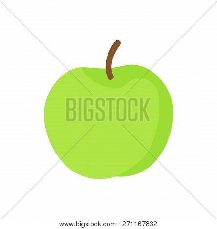 Apple Green Ripe Fruit Isolated Icon Vector. Fruitage Product For Healthy Lifestyle Containing Vitam