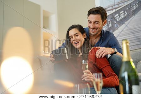  Couple inlove exchanging gifts for Valentin'es Day                              
