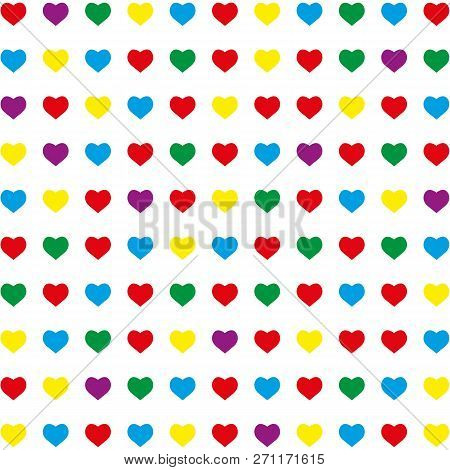 Retro Seamless Pattern With Colorful Hearts White Background.
