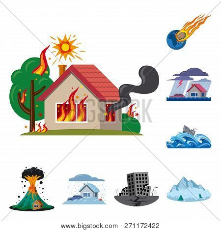 Vector Design Of Natural And Disaster Symbol. Set Of Natural And Risk Stock Vector Illustration.
