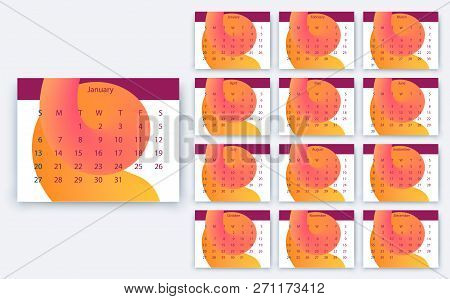 Simple Calendar 2019 Yesr, Stock Vector Design Eps10.