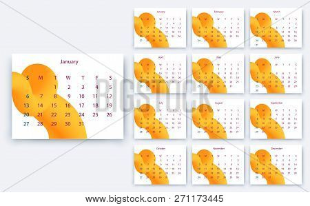 Simple Calendar 2019 Yesr, Stock Vector Design Eps10.