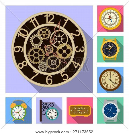 Vector Design Of Clock And Time Symbol. Set Of Clock And Circle Stock Vector Illustration.