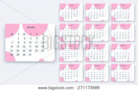 Simple Calendar 2019 Yesr, Stock Vector Design Eps10.
