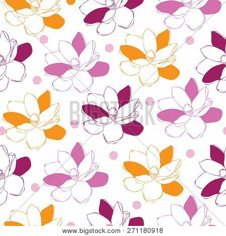 Magnolia Garden-flowers In Bloom Seamless Repeat Pattern. Pattern Background.