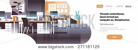 Modern Workplace Cabinet Room Office Interior Empty No People Flat Horizontal Banner Copy Space