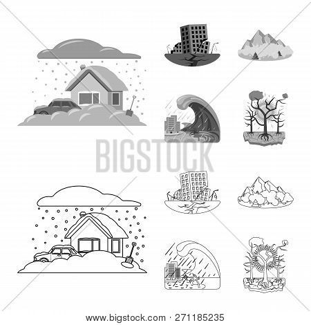 Vector Design Of Natural And Disaster Symbol. Collection Of Natural And Risk Vector Icon For Stock.