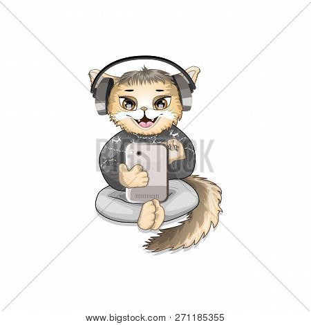 Character Cat Listening To Music From Your Smartphone