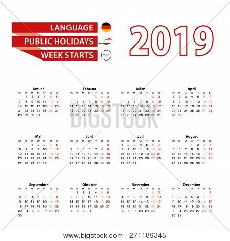 Calendar 2019 In Germany Language With Public Holidays The Country Of Austria In Year 2019. Week Sta