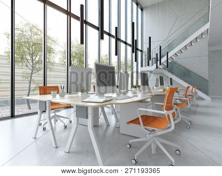 Interior modern open space office 3D illustration