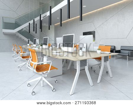 Interior modern open space office 3D illustration