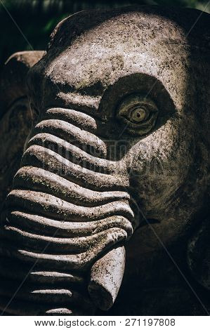 Closeup Portrait Of Hindu Buddhist Traditional Animal Sculpture. Bali, Indonesia